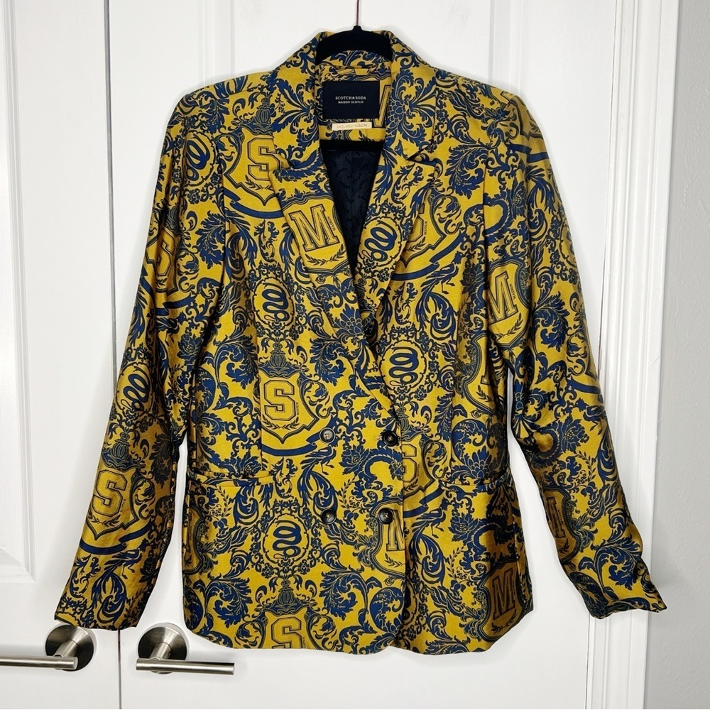 WORTHINGTON Yellow & Navy Patterned Blazer Jacket